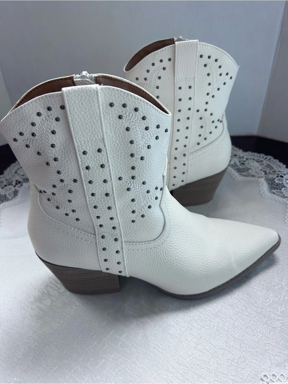 Twyla zipped Faux Leather Ivory Cowgirl Boots w/metal stud from Universal Thread